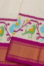 Pochampally Ikat Silk Off White Saree With Floral And Birds Border