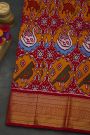 Pochampally Ikat Silk Red Saree With Floral And Bird Body