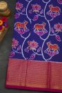 Pochampally Ikat Silk Royal Blue Saree With Floral And Mango Paisley Border