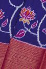 Pochampally Ikat Silk Royal Blue Saree With Floral And Mango Paisley Border