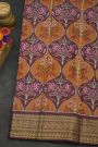Pochampally Ikat Silk Mustard Saree With Floral And Leaf Jaal Border