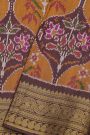 Pochampally Ikat Silk Mustard Saree With Floral And Leaf Jaal Border