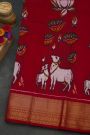 Pochampally Ikat Silk Maroon Saree With Florals And Cows Body