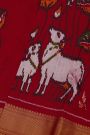 Pochampally Ikat Silk Maroon Saree With Florals And Cows Body