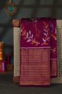 Pochampally Ikat Silk Magenta Saree With Floral And Birds Body