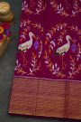 Pochampally Ikat Silk Magenta Saree With Floral And Birds Body