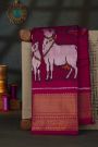 Pochampally Ikat Silk Deep Magenta Saree With Florals And Cow Body