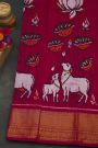 Pochampally Ikat Silk Deep Magenta Saree With Florals And Cow Body