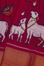 Pochampally Ikat Silk Deep Magenta Saree With Florals And Cow Body