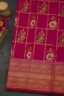 Pochampally Ikat Silk Rani Pink Saree With Floral And Peacock Border