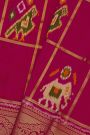 Pochampally Ikat Silk Rani Pink Saree With Floral And Peacock Border