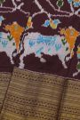 Ikkat Silk Dark Wine Saree With Floral And Leaf Jaal Border