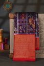 Ikkat Silk Purple Saree With Peacock Floral Leaf Jaal Border