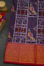 Ikkat Silk Purple Saree With Peacock Floral Leaf Jaal Border
