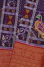 Ikkat Silk Purple Saree With Peacock Floral Leaf Jaal Border