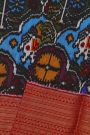 Ikkat Silk Multi-Colour Saree With Floral Leaf Zig-Zag Border