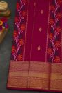 Pochampally Ikat Silk Magenta And Red Saree With Floral And Peacock Border