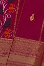 Pochampally Ikat Silk Magenta And Red Saree With Floral And Peacock Border