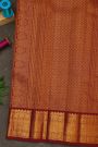 Kancheepuram Silk Red Saree With Zari Checks Floral And Peacock Buttis Body
