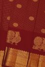 Kancheepuram Silk Red Saree With Zari Checks Floral And Peacock Buttis Body