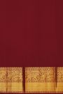 Kancheepuram Silk Dark Maroon Saree With Zari Checks Floral And Peacock Buttis Body
