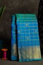 Kancheepuram Silk Royal Blue Saree With Golden Checks And Zari Motifs