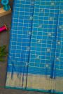 Kancheepuram Silk Royal Blue Saree With Golden Checks And Zari Motifs