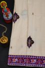 Fusion Silk Off-White Saree With Florals And Elephants Border