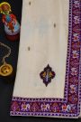 Fusion Silk Off-White Saree With Florals And Elephants Border