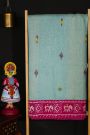 Fusion Silk Sky Blue Saree With Floral And Elephants In Ikkat Border