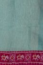 Fusion Silk Sky Blue Saree With Floral And Elephants In Ikkat Border