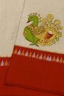 Fusion Ikat Silk Off White Saree With Florals And Peacocks In Thread Work Body