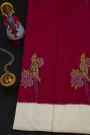 Fusion Silk Burgundy Saree With Florals And Parrots In Thread Work Body
