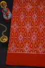 Fusion Ikat Silk Off White Saree With Floral And Leaf Patchwork Body