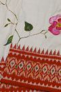 Fusion Ikat Silk Off White Saree With Floral And Leaf Patchwork Body