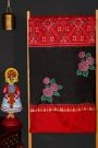 Fusion Silk Black Saree With Floral And Leaf Patchwork Body
