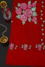 Fusion Silk Black Saree With Floral And Leaf Patchwork Body