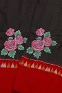 Fusion Silk Black Saree With Floral And Leaf Patchwork Body