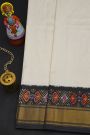 Fusion Silk Off-White Saree With Diamonds And Florals Ikkat Border