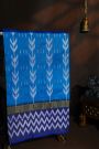Pochampally Ikat Silk Sea Blue Saree With White Chevron Motifs And Zari Border