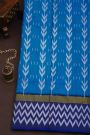 Pochampally Ikat Silk Sea Blue Saree With White Chevron Motifs And Zari Border