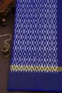 Pochampally Ikat Silk Sea Blue Saree With White Chevron Motifs And Zari Border
