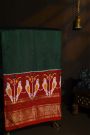 Pochampally Ikat Silk Bottle Green Saree With Florals And Parrots Border