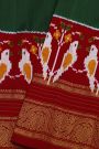 Pochampally Ikat Silk Bottle Green Saree With Florals And Parrots Border