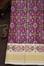Pochampally Ikat Silk Purple Saree With Florals And Leaves Body