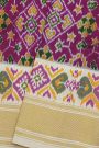 Pochampally Ikat Silk Purple Saree With Florals And Leaves Body