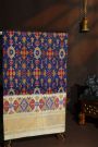 Pochampally Ikat Silk Navy Blue Saree With Florals And Leaves Body