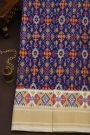 Pochampally Ikat Silk Navy Blue Saree With Florals And Leaves Body
