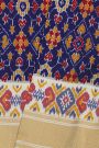 Pochampally Ikat Silk Navy Blue Saree With Florals And Leaves Body