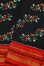 Pochampally Ikat Silk Black Saree With Florals And Leaves Body
